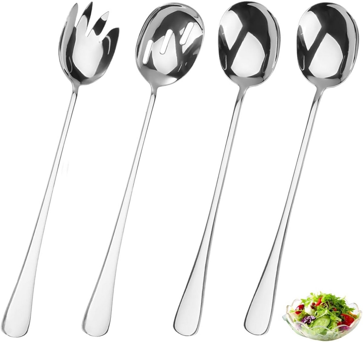 Set van 4 Roestvrijstalen Saladebestek, Lepel en Vork voor Serveren