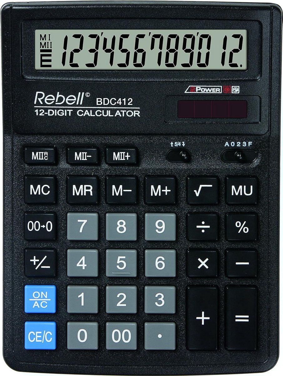 Professionele 12-Cijferige Tafelrekenmachine met Gebogen Display en Geheugenfuncties