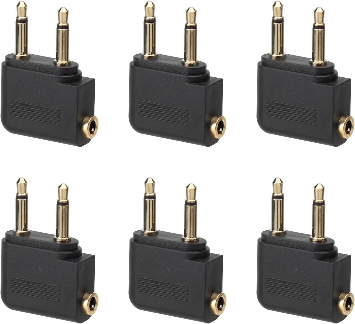 6x Vliegtuig Hoofdtelefoon Adapter - Dual 3.5mm Plug naar 2 Pin Luchthaven Audio Jack