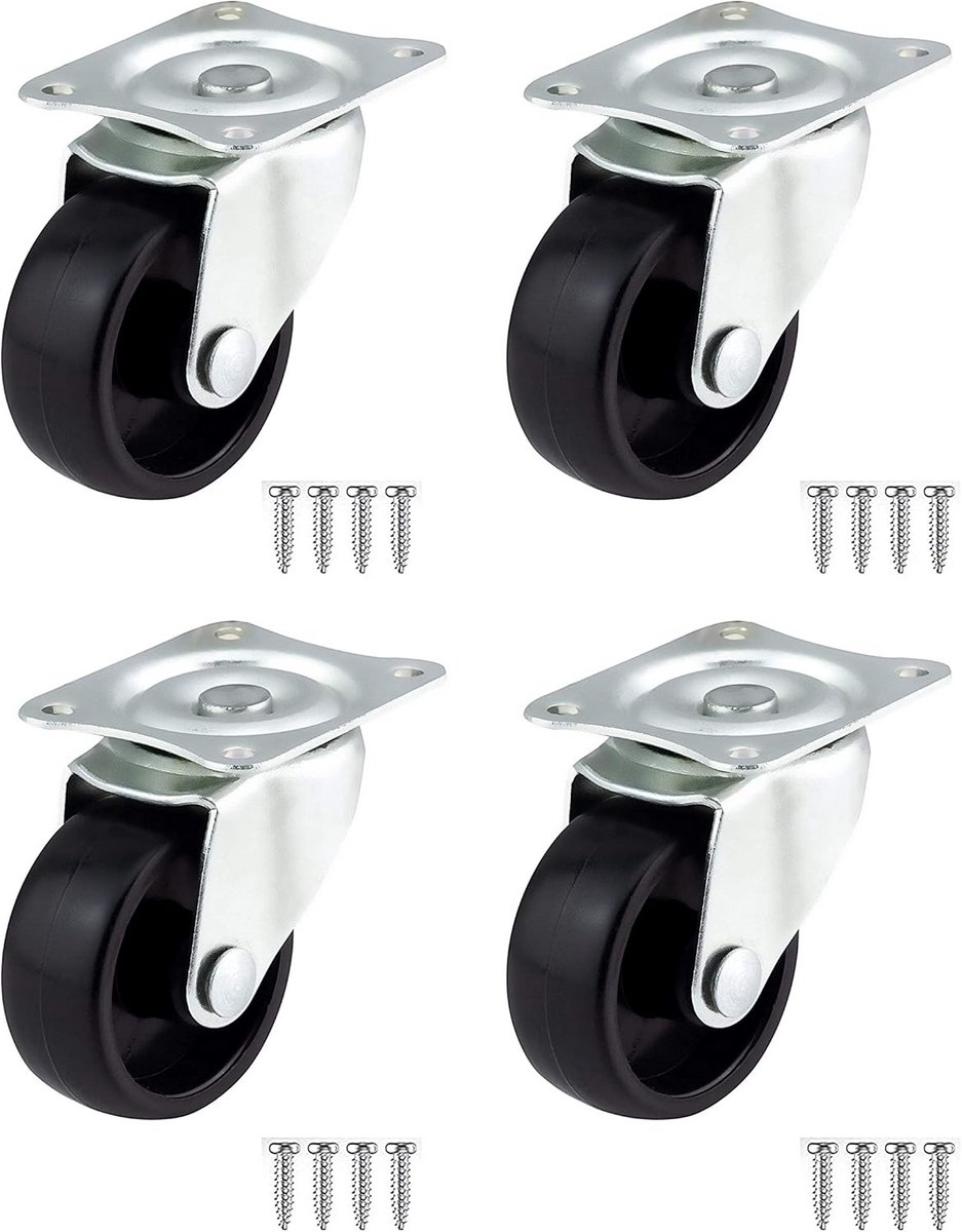 Set van 4 Zwenkwielen 50 mm met Draaiplaat voor Meubels