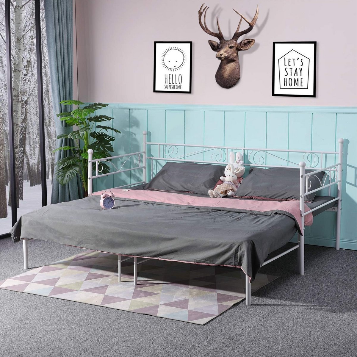 Tweepersoonsbed Metalen Slaapbank Wit Robuust Frame