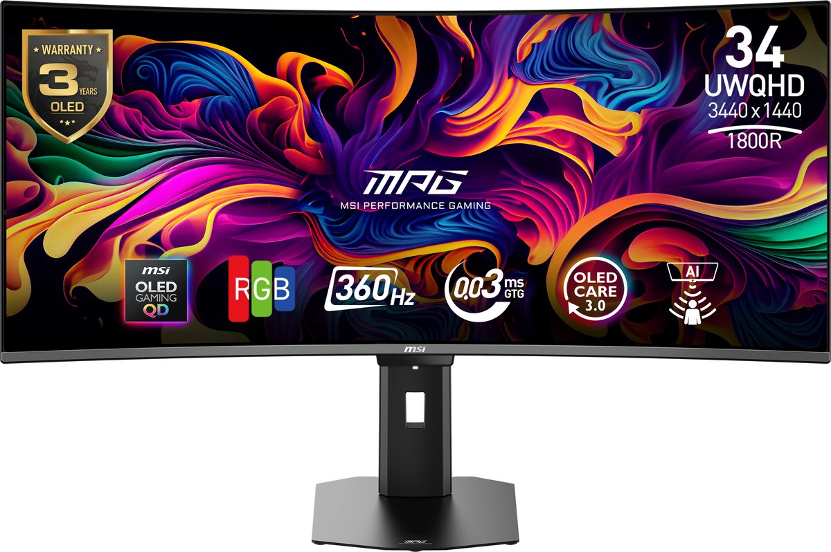 MSI MPG 341CQRDE QD-OLED X36 computer monitor 86,4 cm (34") 3440 x 1440 Pixels UltraWide Quad HD Zwart