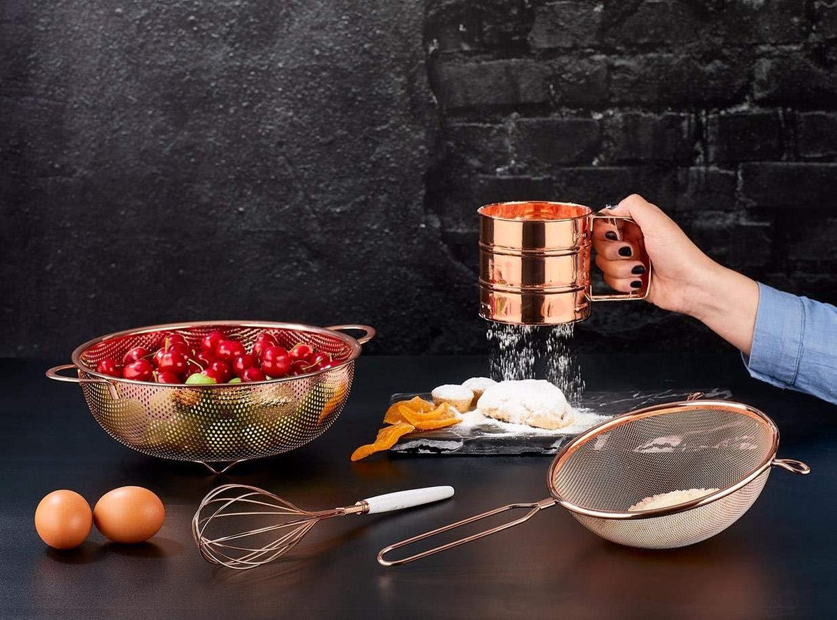 3-delige Zeefset Keuken: Meelzeef, Afdruipzeef en Keukenhulpen