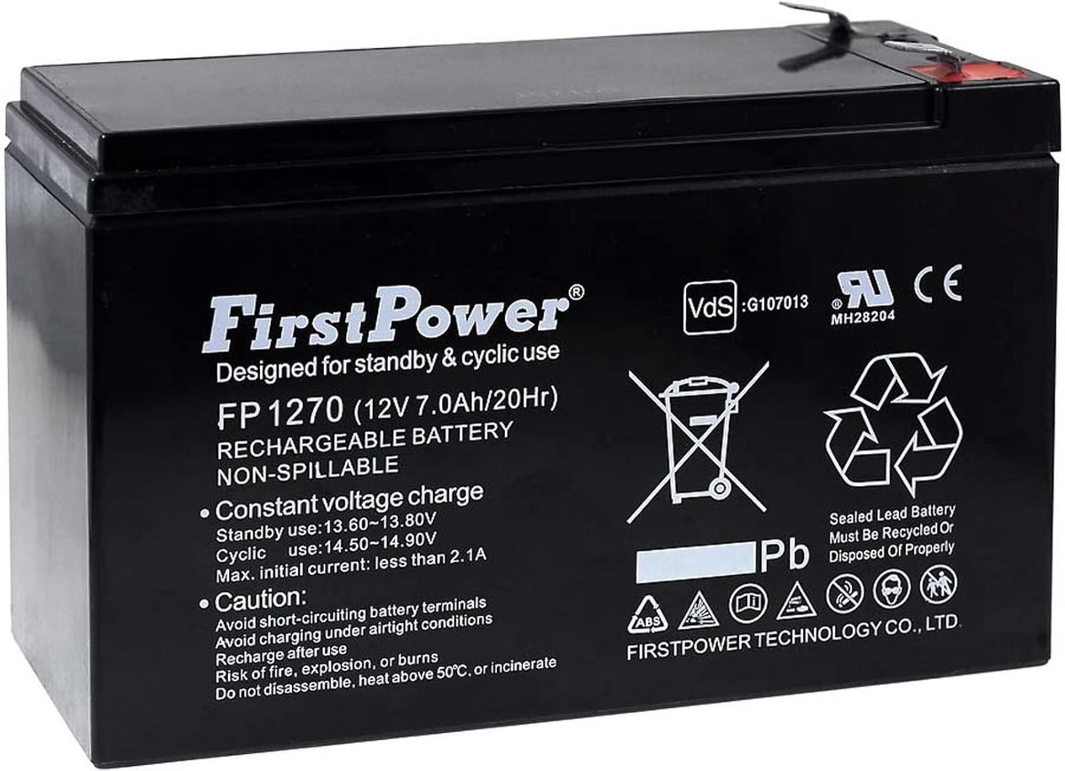 Vervangingsaccu - Loodgel accu - Stroomvoorziening - Onderhoudsvrij - 12 Volt 7Ah - Zwart