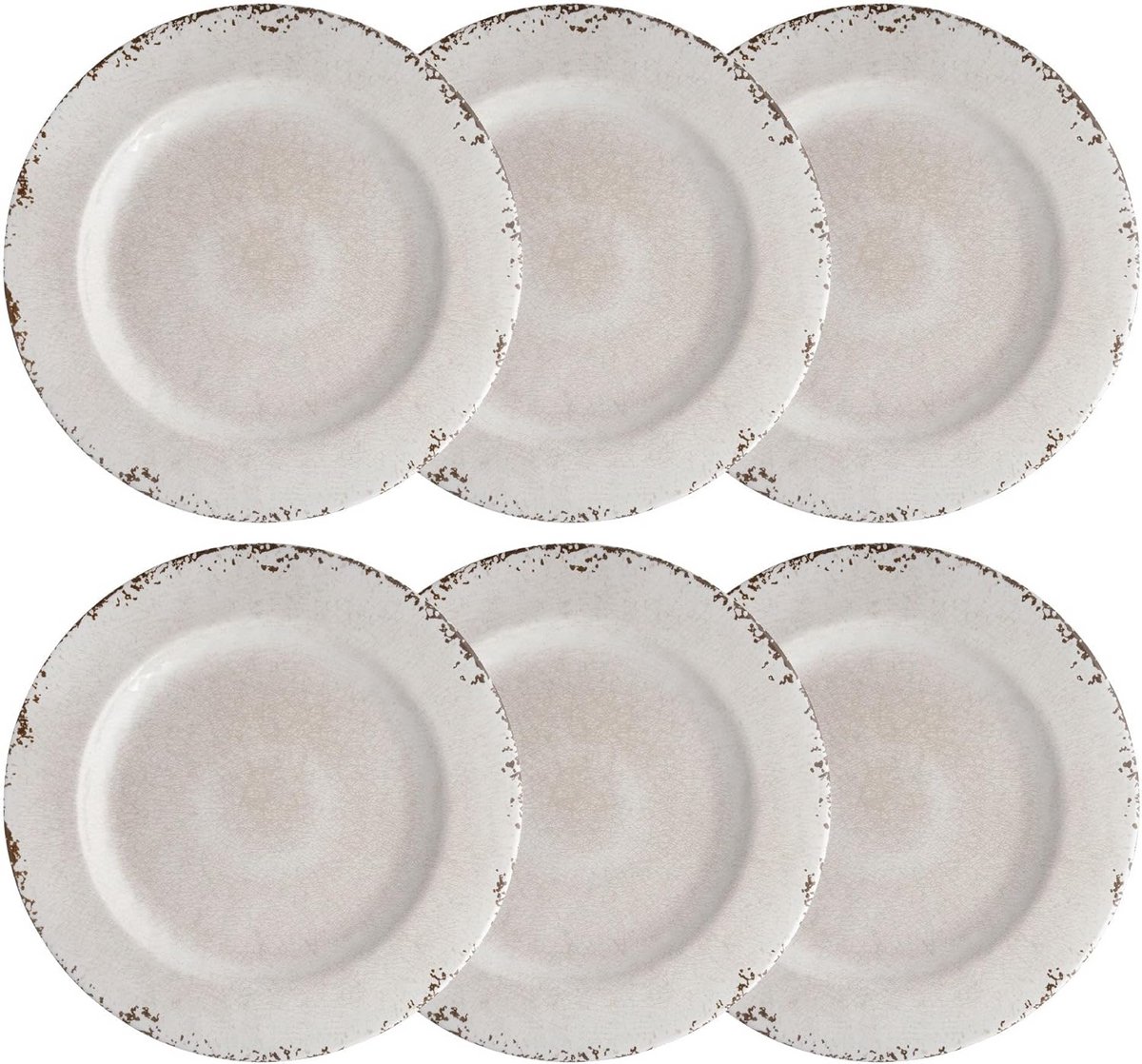 Set van 6 Royale Dinerborden van Melamine, Crèmekleurig