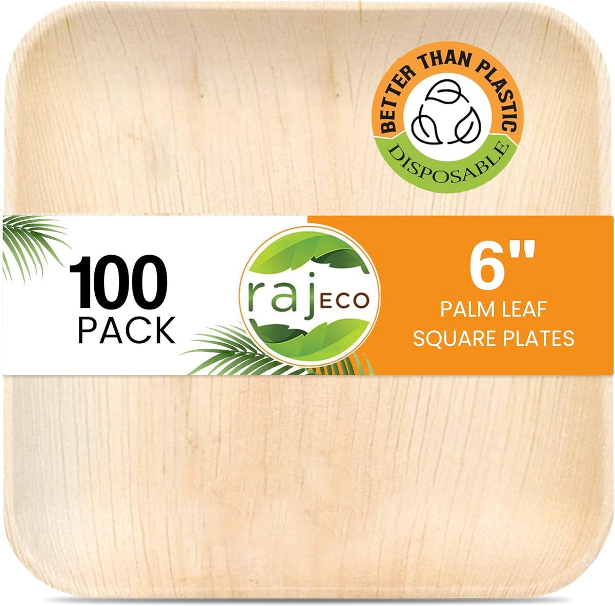 Set van 100 Vierkante Palmblad Borden - 15 cm Composteerbaar en Stevig Wegwerpservies
