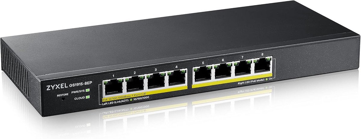 Netwerk Switch - Gigabit Ethernet - PoE Apparaten - 8 Poorten - Compact Formaat - Zwart
