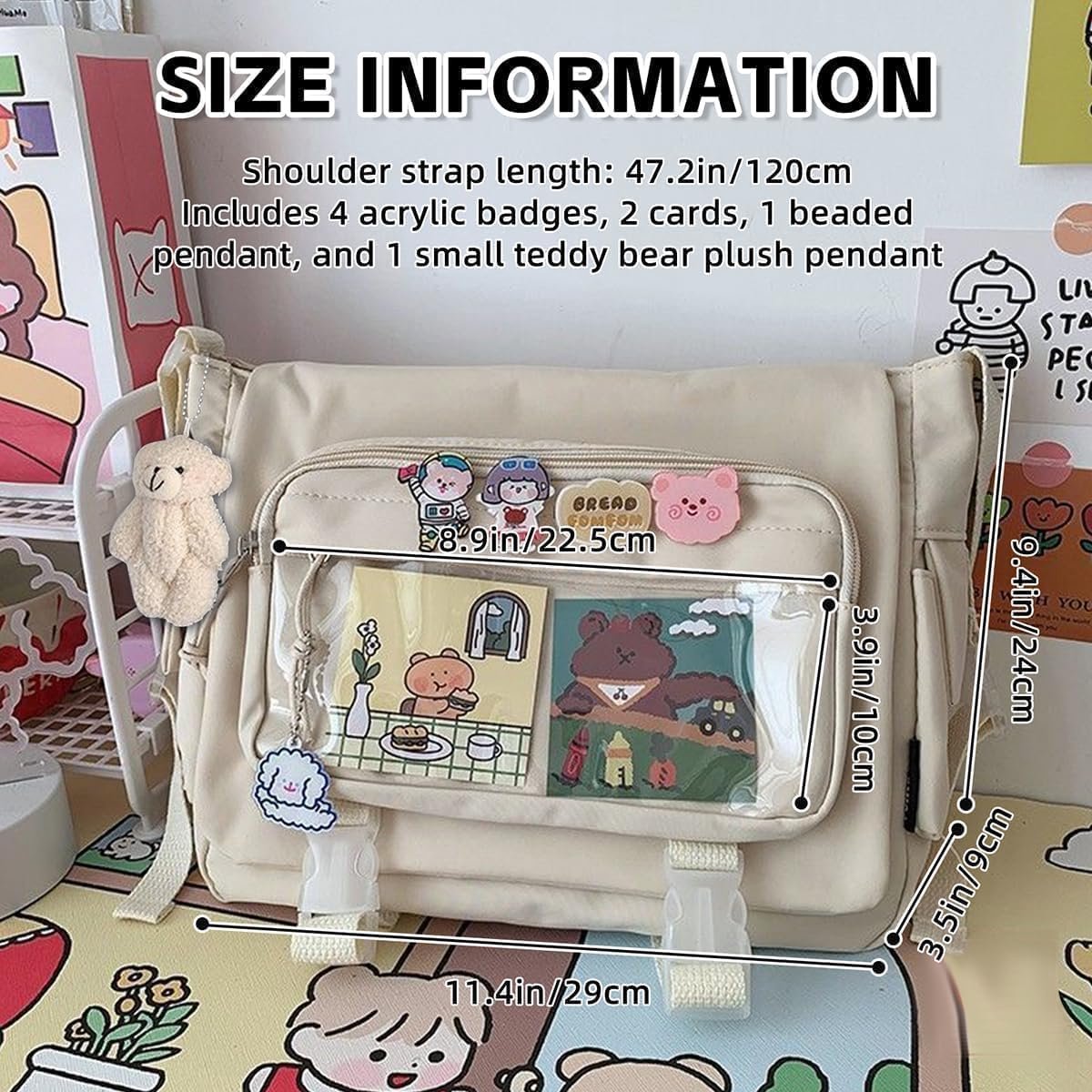 Crossbody Tas met Transparant Venster voor Pins en Accessoires - Japanse Stijl Schoudertas