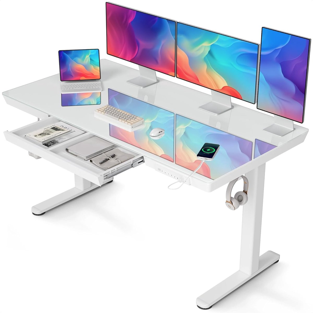 In hoogte Verstelbaar Zit-Sta Bureau met Glasblad (140x60cm) - Elektrisch en Stil