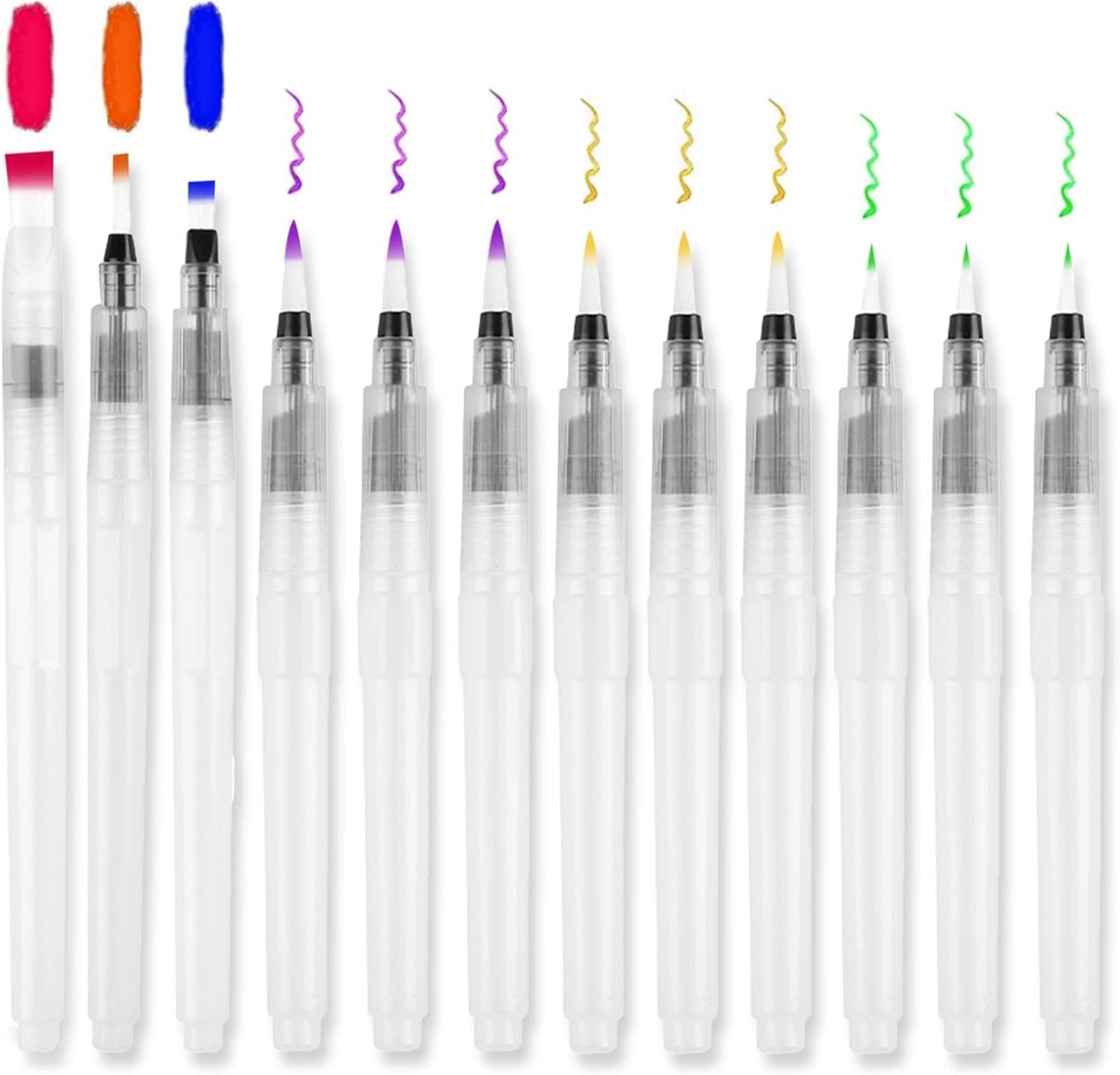 12 Waterborstels Set met Vulbaar Reservoir voor Aquarel en Kalligrafie