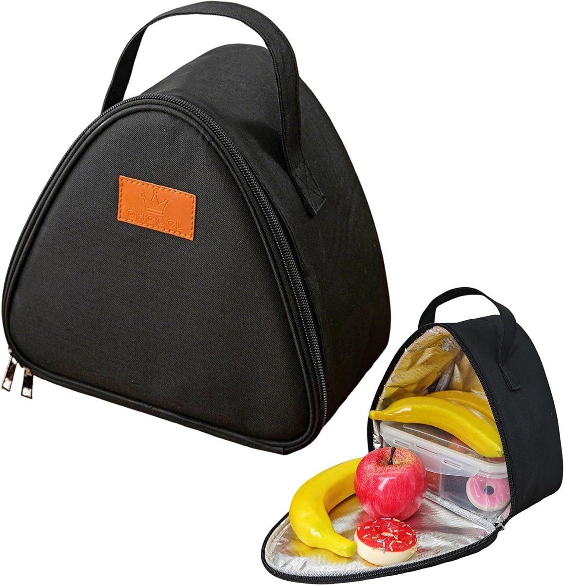 Grote Driehoekige Koeltas voor Lunch, Picknick en School - Isolerende Broodtrommel (Zwart)