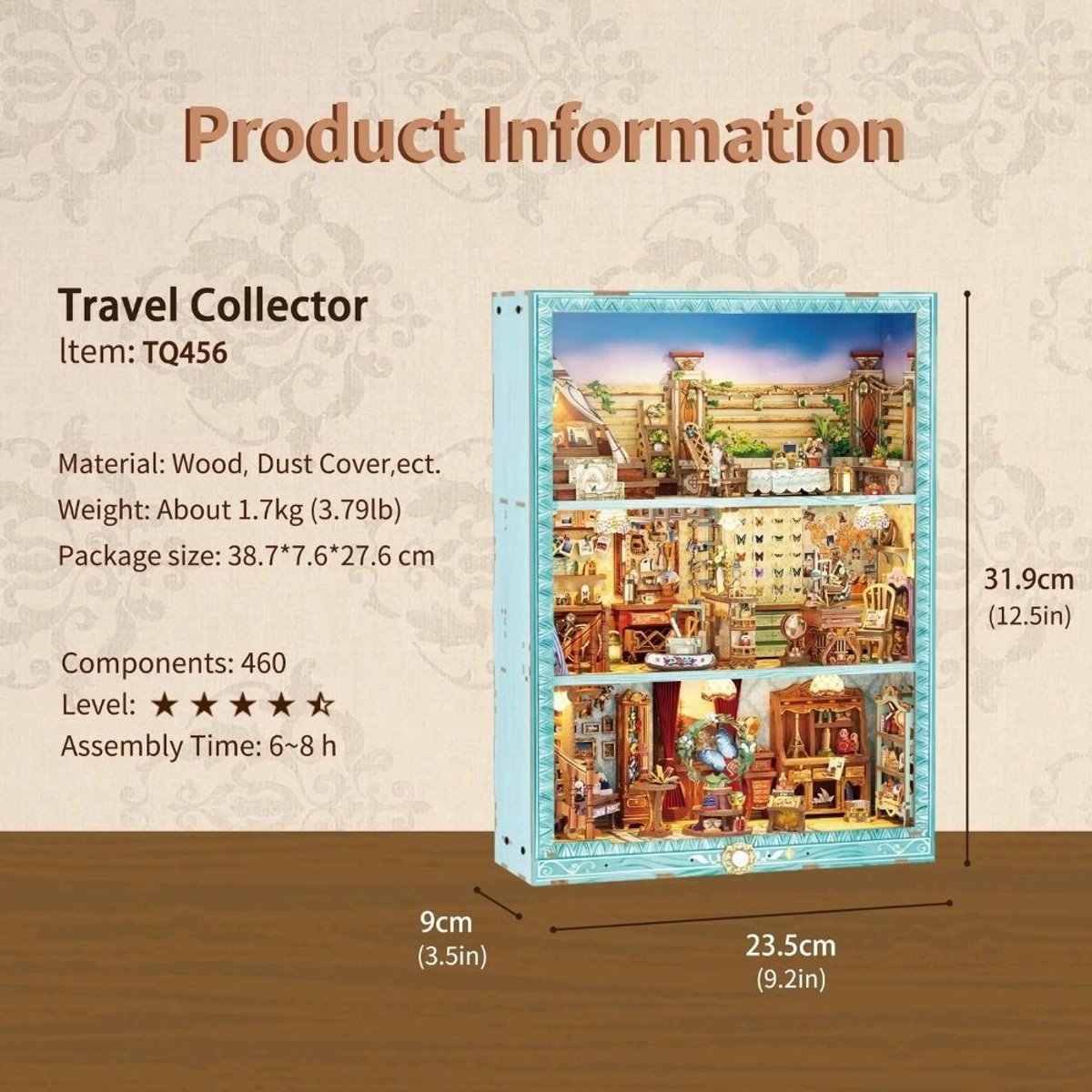 Tonecheer TQ456 Travel Collector Bouwpakket | Miniatuur huisjes pakket modelbouw voor volwassenen | Houten 3D Puzzel | Woonkamer decoratie schilderij | Bewegingssensor led lights verlichting | DIY poppenhuis display collectie — afbeelding 8