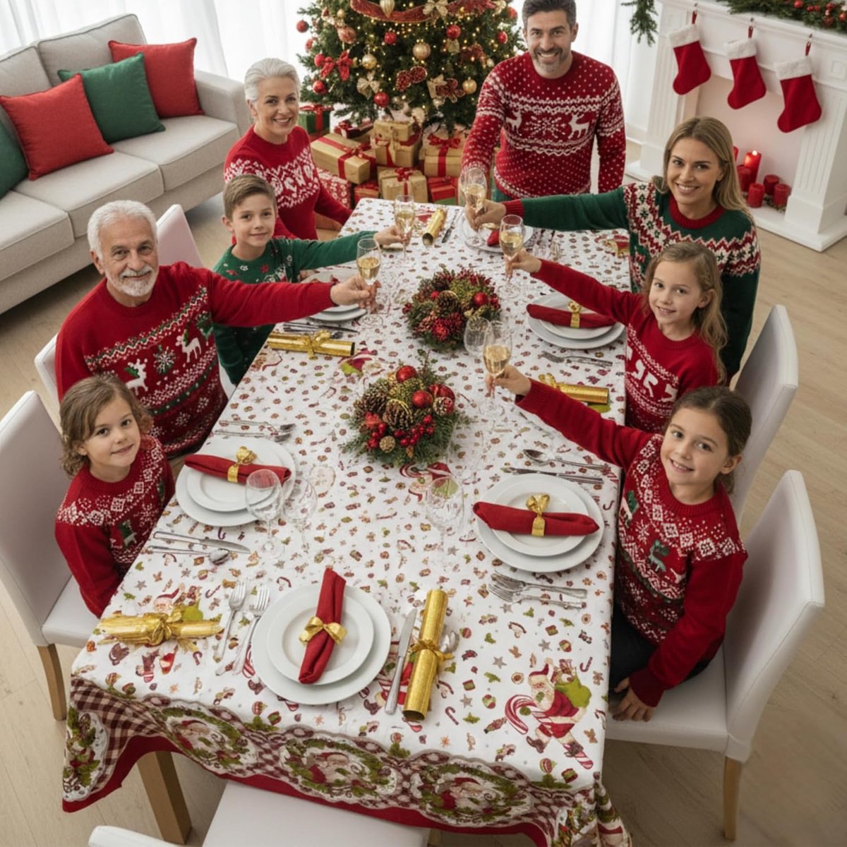 Rechthoekige Kerst Tafelkleden Katoen of Polyester Verkrijgbaar in Diverse Maten