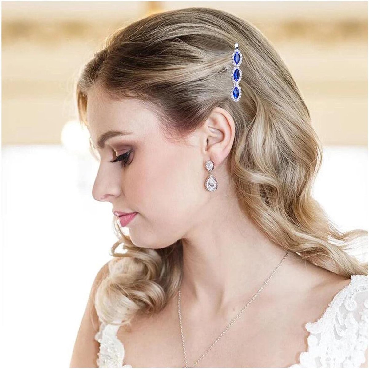 Elegante Blauwe Kristal Haarspeldjes voor Bruiloft - Zilveren Haarklem met Saffier Look