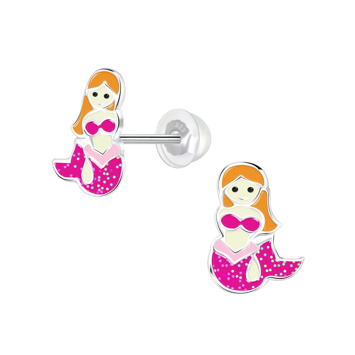 K3 - zilveren oorstekers - roze glitters - 12 mm - kinderoorbellen