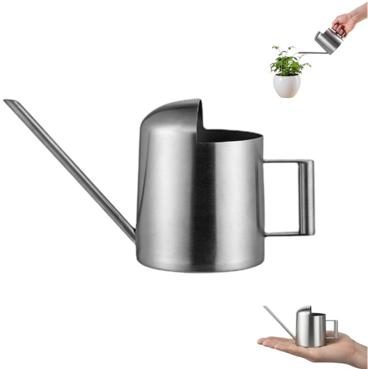 1 stuk - Gieter van roestvrij staal met lange tuit - Gieter van roestvrij staal - 300 ml kleine roestvrijstalen gieter met lange schenktuit - Geschikt voor het besproeien van binnen- en buitenplanten