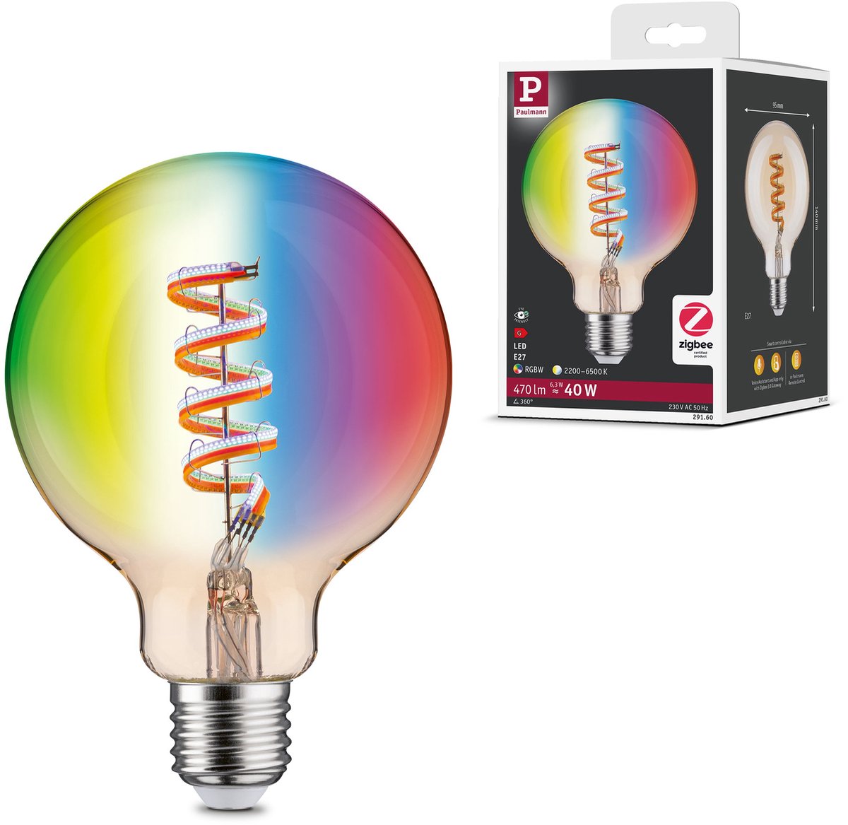Paulmann Filament 230 V Smart Home Zigbee 3.0 LED Globe G95 E27 470lm 6,3W RGBW+ dimbaar Goud