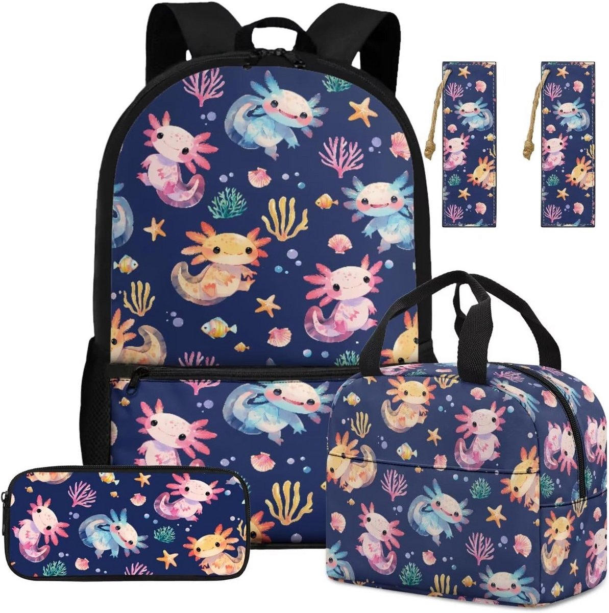 4-delige kinderrugzak met lunchbox en waterfles - ruime schooltas voor kinderen