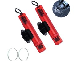 2 stuks Veiligheid shamer voor autoruiten - ruitenbreker - Inclusief testglas - Veiligheidshamer - met transparant deksel - 2-in-1 veiligheidshamer en gordelsnijder - Noodhamer - Auto Hamer - 2 in 1 Safety Hammer - autoveiligheidshamer - Rood