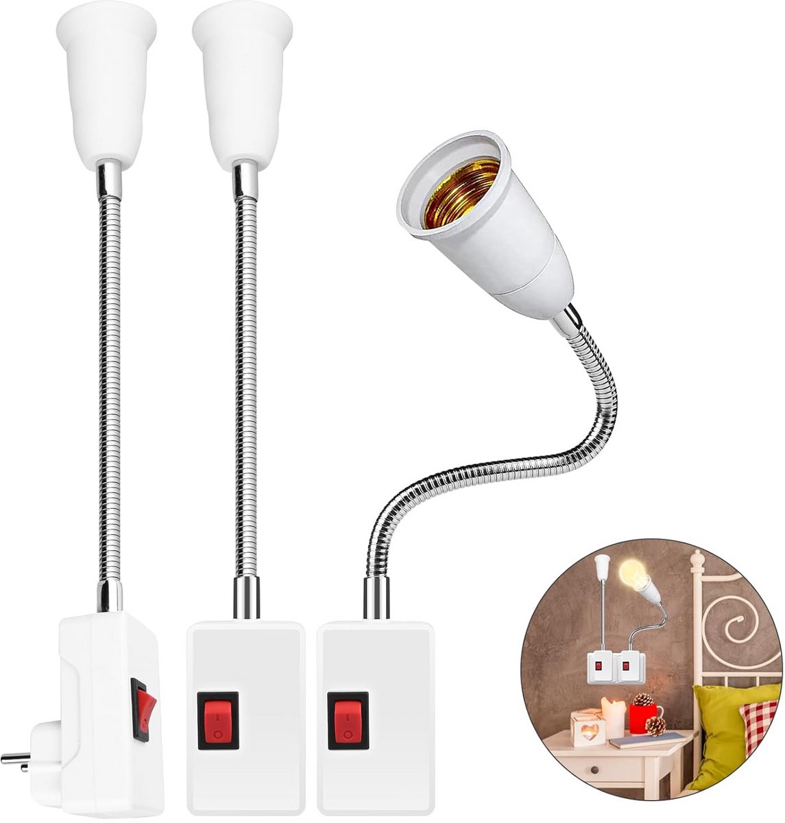 E27 lampfitting met schakelaar en verstelbare sokkel - 33 cm lampvoet voor wandlamp, keuke