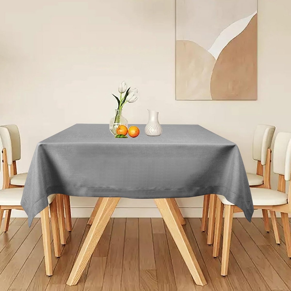 Duurzaam Vierkant Tafelkleed Grijs 135x135 cm - Kreukvrij en Handgemaakt