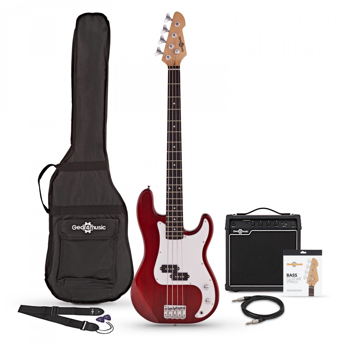 LA Basgitaar + 15 W Versterkerpakket, Rood