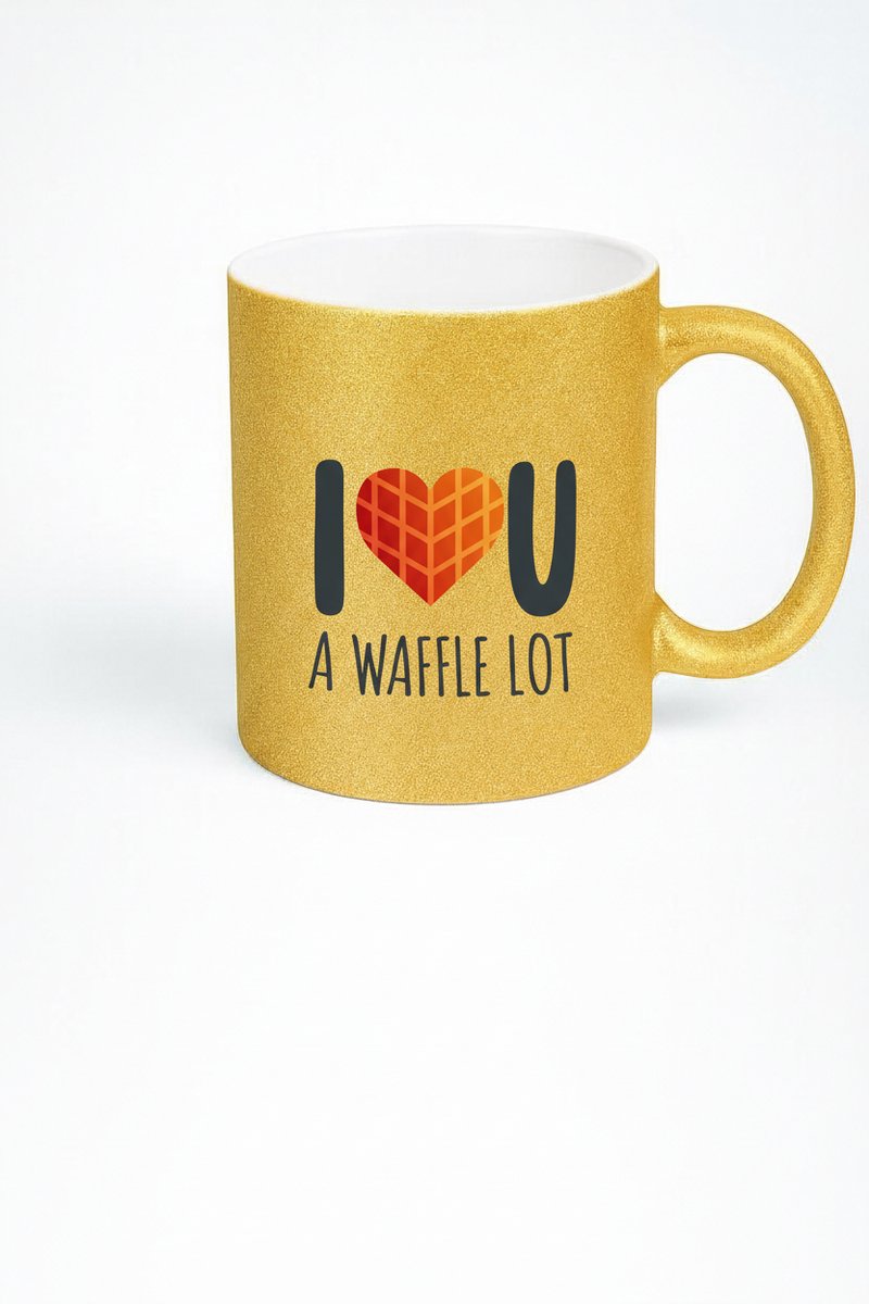 Gouden Glitter Mok 'I U A Waffle Lot' - Grappig Wafel Hart Cadeau Beker