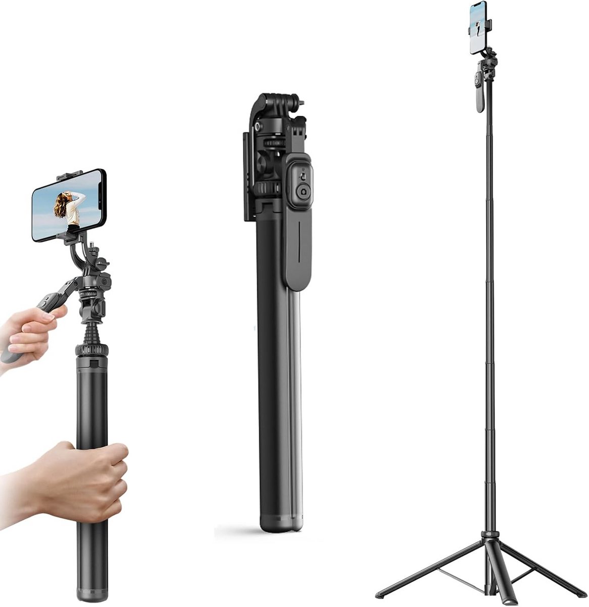 Uitschuifbaar Selfiestick Statief met Draadloze Afstandsbediening - 233cm Hoogte