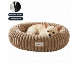 Pecco Luxe mand voor hond en kat - Orthopedische kattenmand - Rond 50 cm - Traagschuim vulling - Beige rib