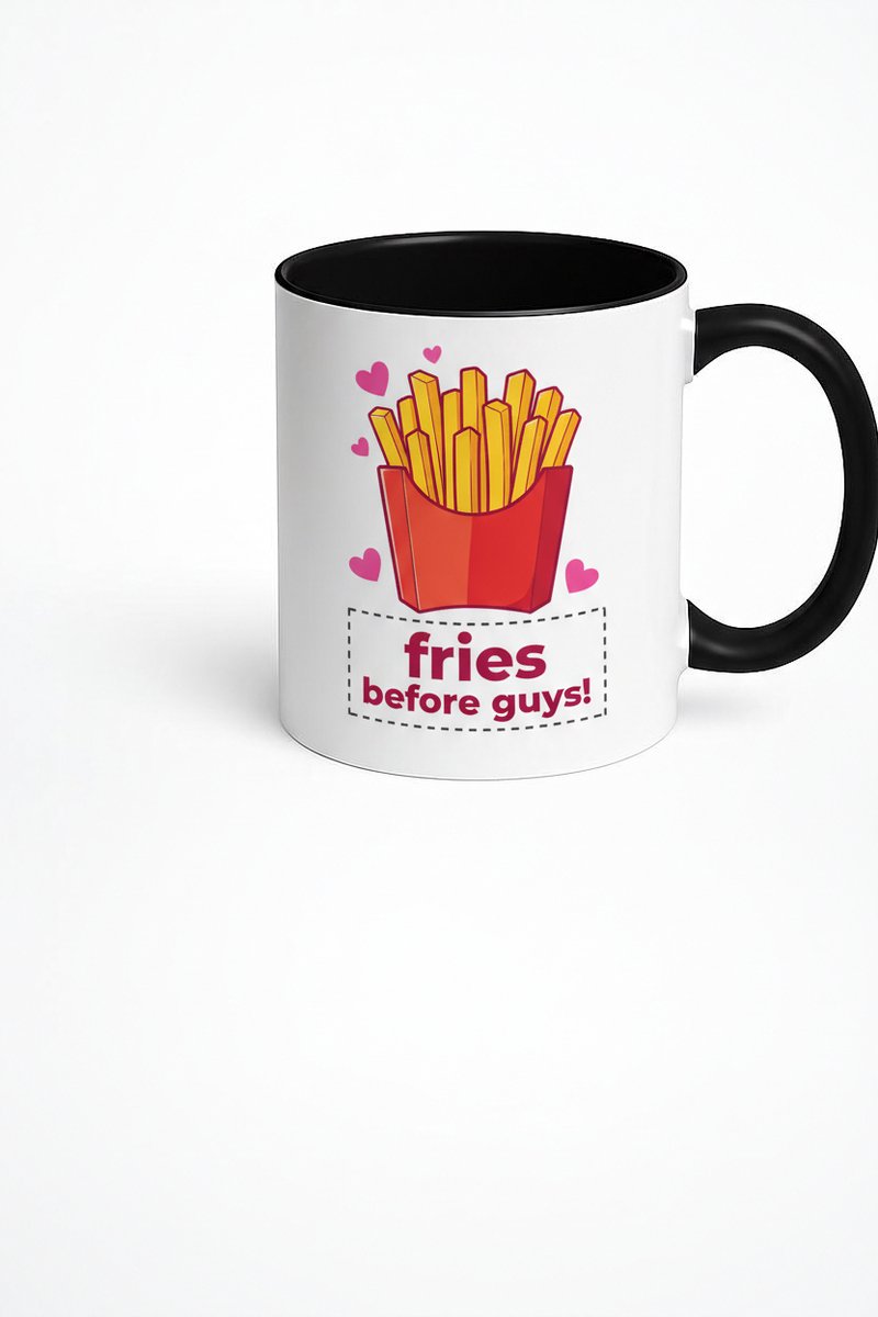 Grappige Mok 'Fries Before Guys' met Frietjes Design - Uniek Cadeau