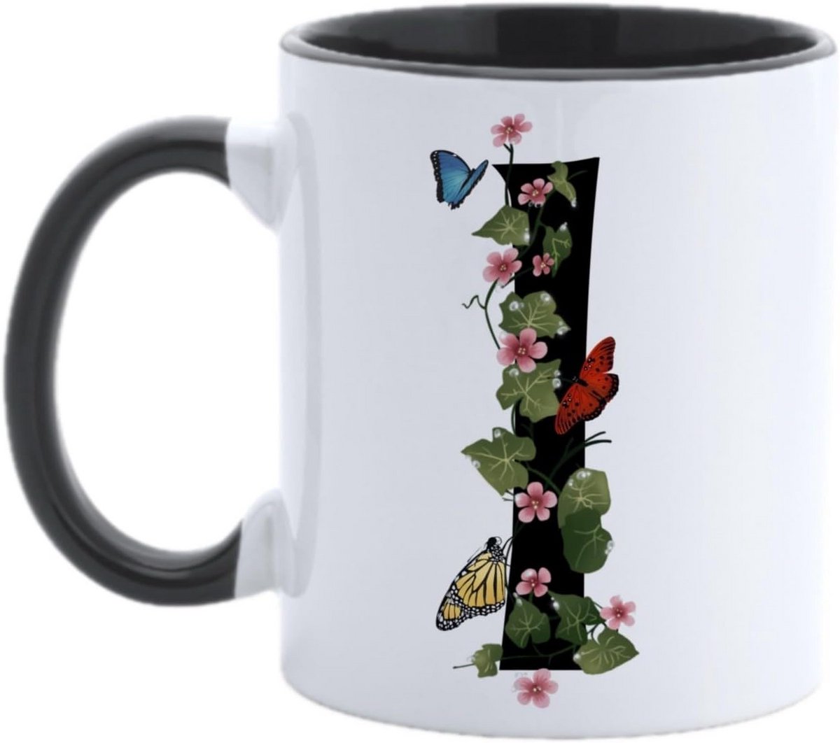 Gepersonaliseerde Keramische Mok met Bloem- en Vlindermotief, 300 ml
