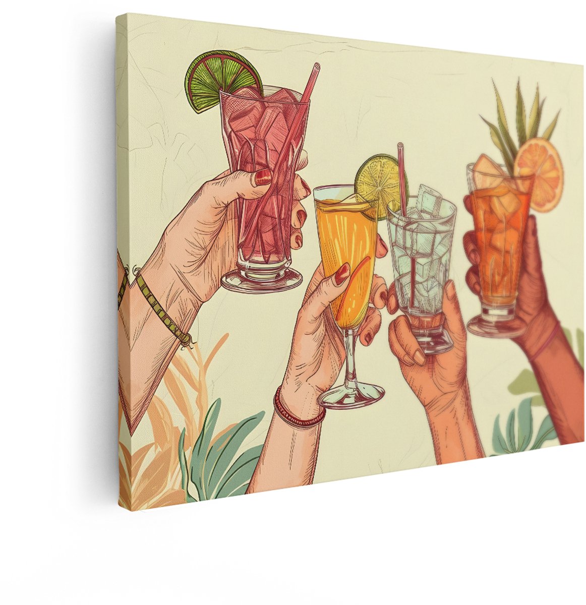 Artaza Canvas Schilderij Zomerse Drankjes - 40x30 cm - Wanddecoratie Eten En Drinken - Muurdecoratie Jungle - Decoratie Ananas - Schilderijen Op Canvas
