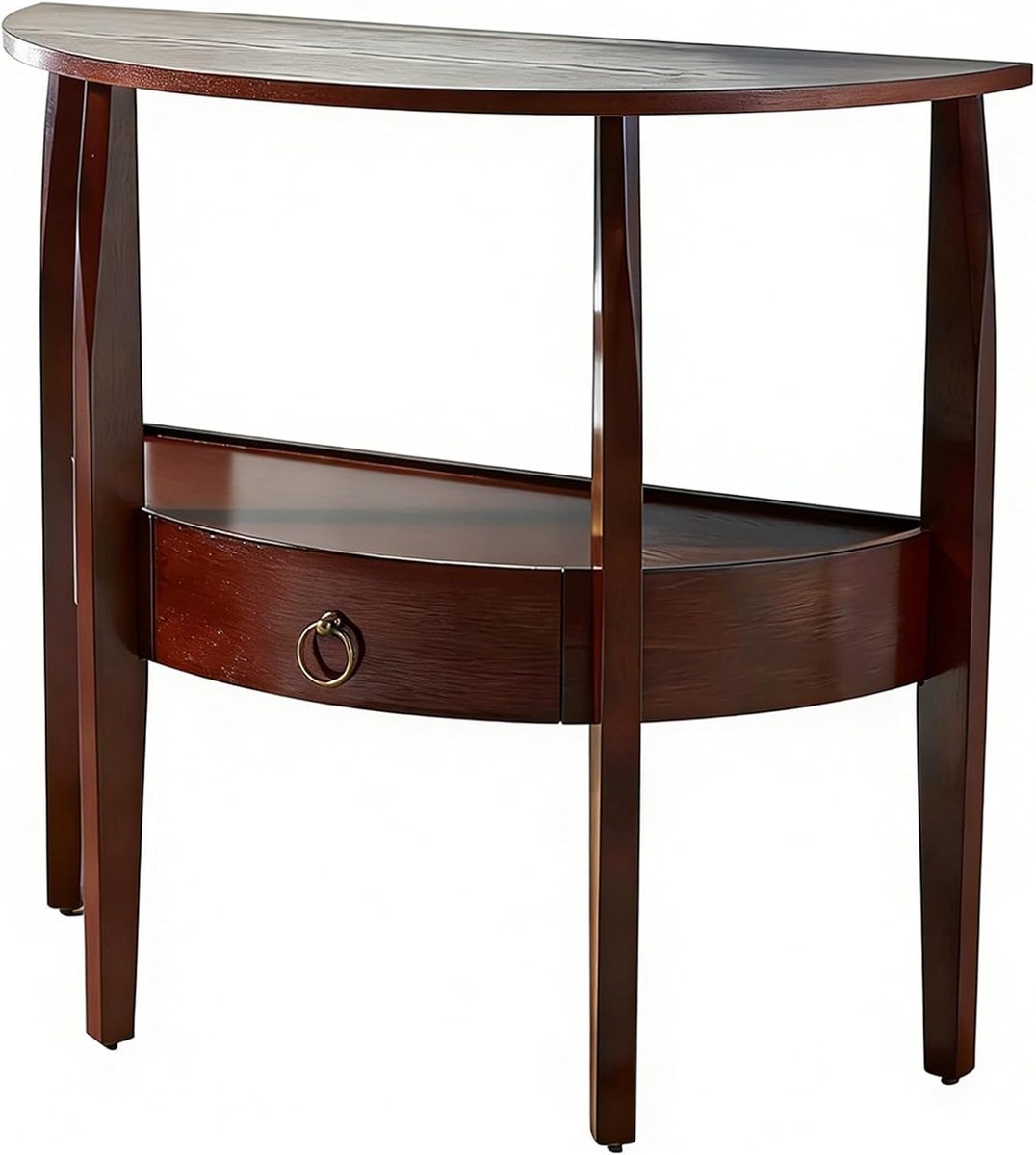 Wandtafel met Lades - Haltafel Entree - Opbergen Decoratie - Halfrond Blad Stabiel - 66x81x34CM - Bruin