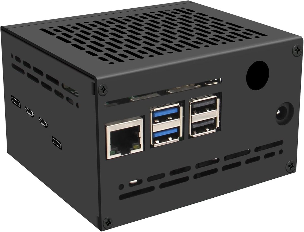 Metal Case - Behuizing Computer - Raspberry Pi Bescherming - Actieve Koeling - 9x6x6 cm - Zwart