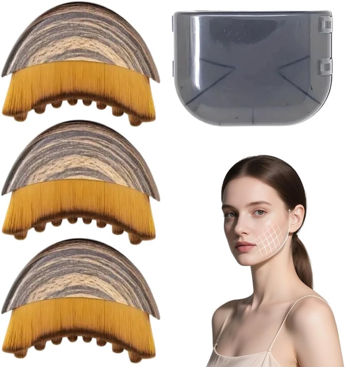Gezichtsborstel Set - Lymfedrainage Massage - Gezichtscontour Verbetering - Ergonomische Gebogen Vorm - 3 Stuks - Bruin