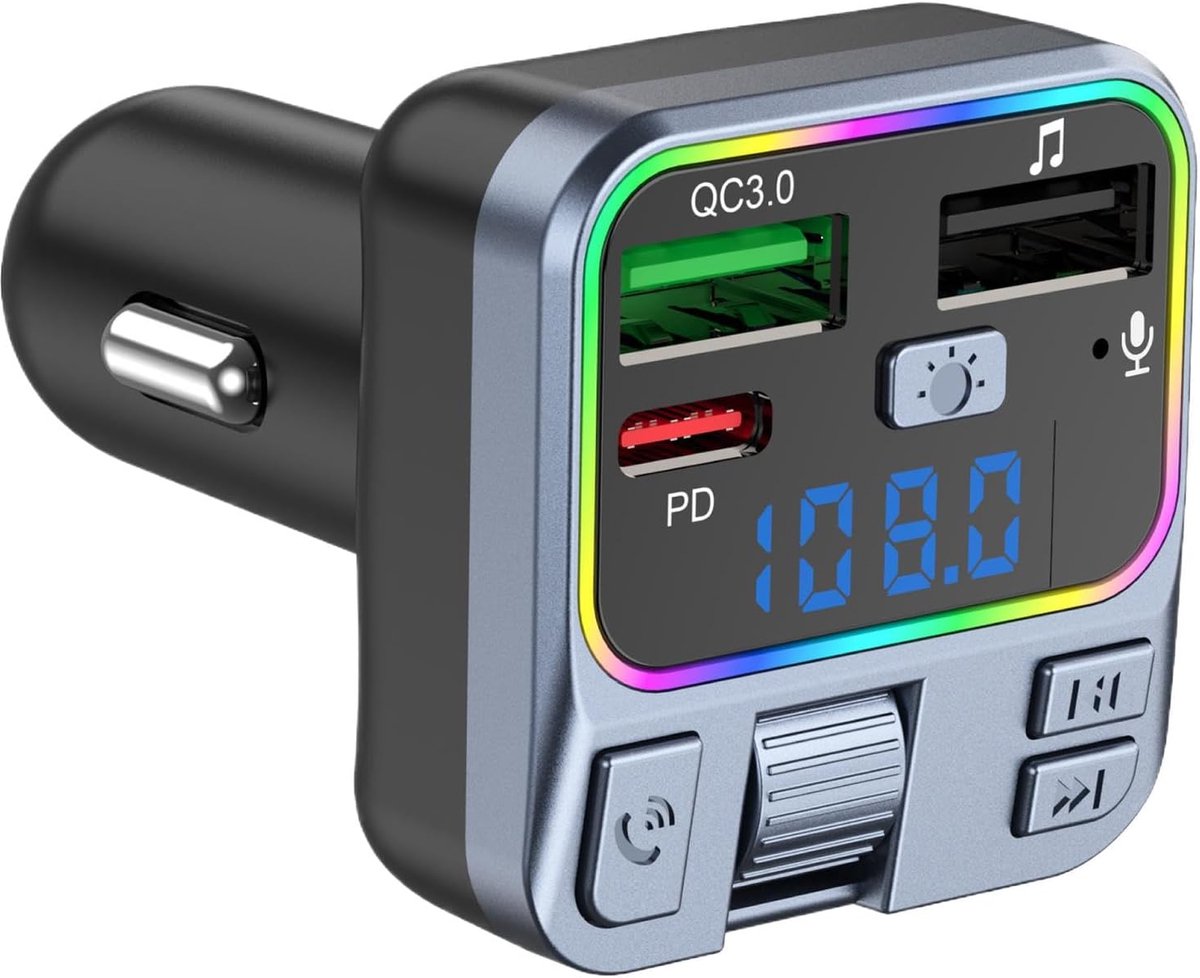 Auto FM Zender - Draadloze Radio Ontvanger - Muziek Streamen Auto - Dubbele Laadpoort - 7x4x3.8cm - Zwart