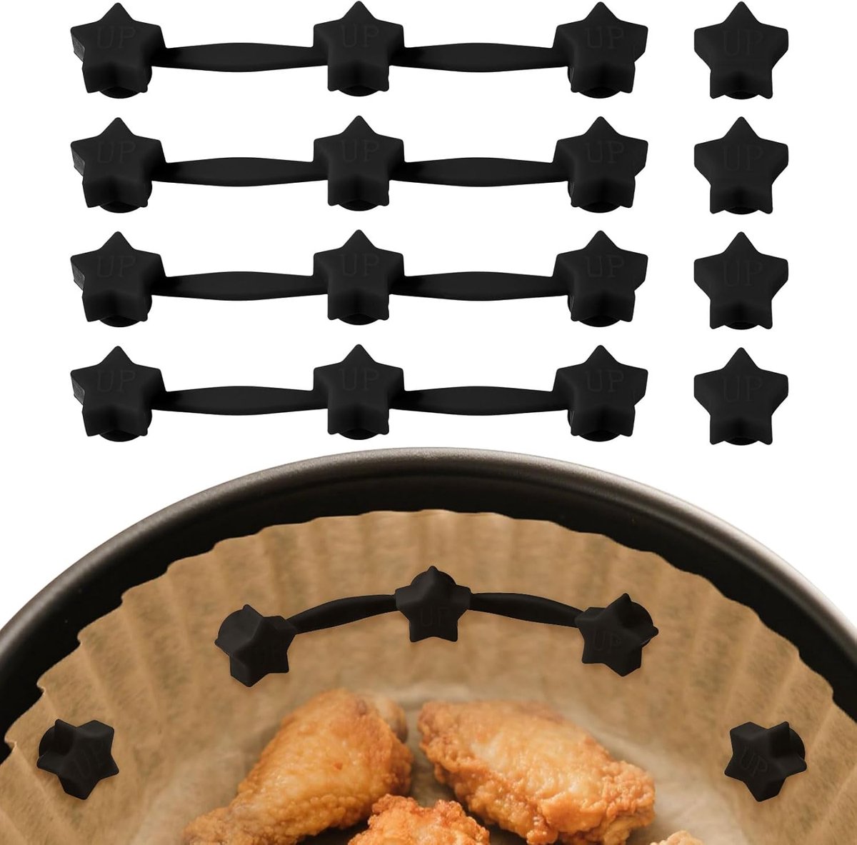 Airfryer Magneten Set - Siliconen Clips - Bakpapier Houden - Stervormig Design - 13 cm Lange Strips - Zwart