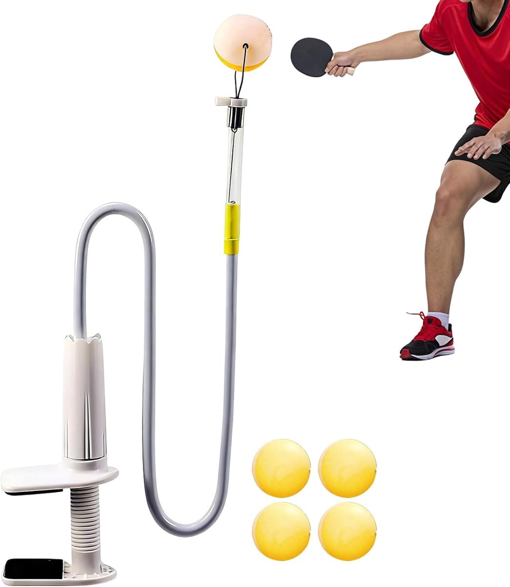 Tafeltennis Trainer - Pingpong Hulpmiddel - Vaardigheden Verbeteren - Verstelbare Klem - 75cm Lengte - Inclusief 5 Ballen