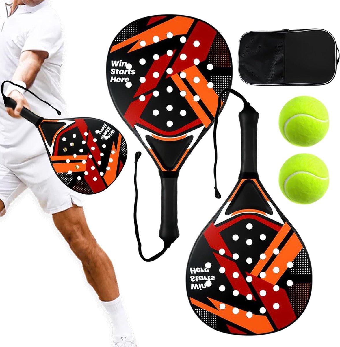 Tennisrackets Set - Beginnersuitrusting - Vrijetijdsspel - Trillingsvrij Ontwerp - 47x26cm - Zwart Rood