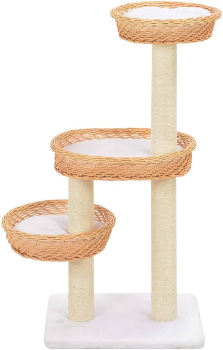 Kattenkrabpaal - Klimmeubel Speelhuis - Spelen en Rusten - Handgemaakt Met 3 Manden - 85cm Hoog - Natuurlijk