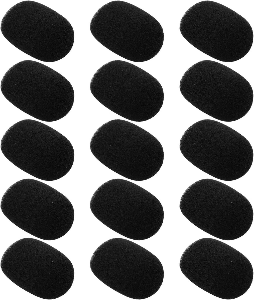 Microfoon Windscherm - Spons Hoesjes - Duidelijke Audio - 15 Stuks Pakket - 4 x 3 cm - Zwart