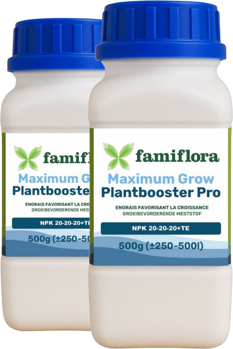 Famiflora Plantbooster Pro 1KG (2x 500GR) 20-20-20+TE - Meststof voor binnen- en buitenplanten - Samenstelling voor groeibevordering - Voor gebruik in hydrocultuur- en aeroponicsystemen