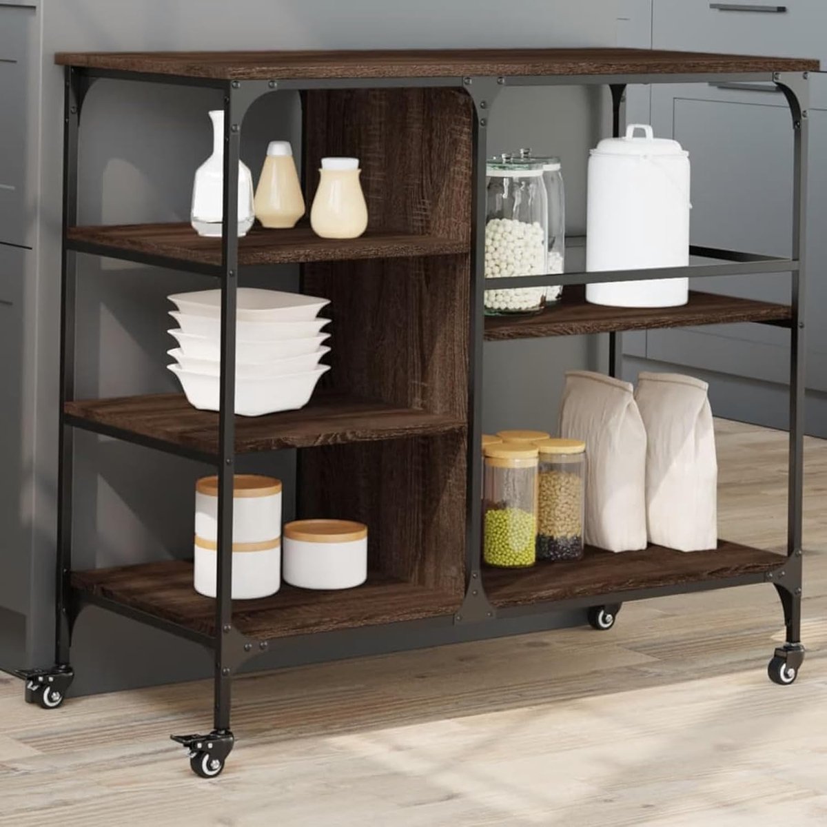 Keukenwagen - Serveertrolley - Extra Opbergruimte - Vintage Tintje - 100 x 45 x 89.5 cm - Bruin