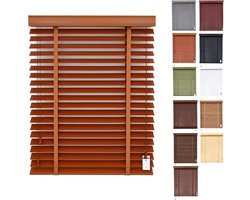 Houten Jaloezieën - Horizontale Raambekleding - Privacy en Lichtregeling - 50mm Lamellen - 25 x 160 cm - Bruin