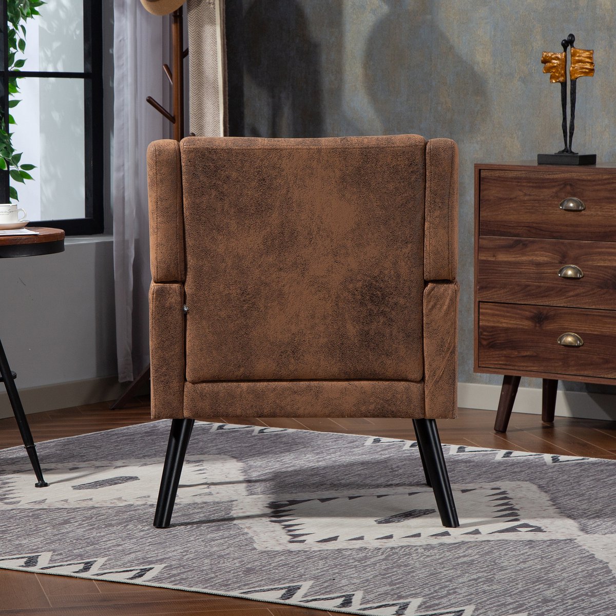 MODFU - Fauteuil - Geknoopt - Ergonomisch - Mid-Century-Modern - Compact - Suede - Koffiebruin