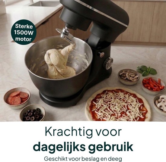 Keukenmachine - Mixer Kom - Zwaar Deeg Maken - Planetaire Beweging - 5 Liter Kom - Matzwart van Merkloos — afbeelding 5