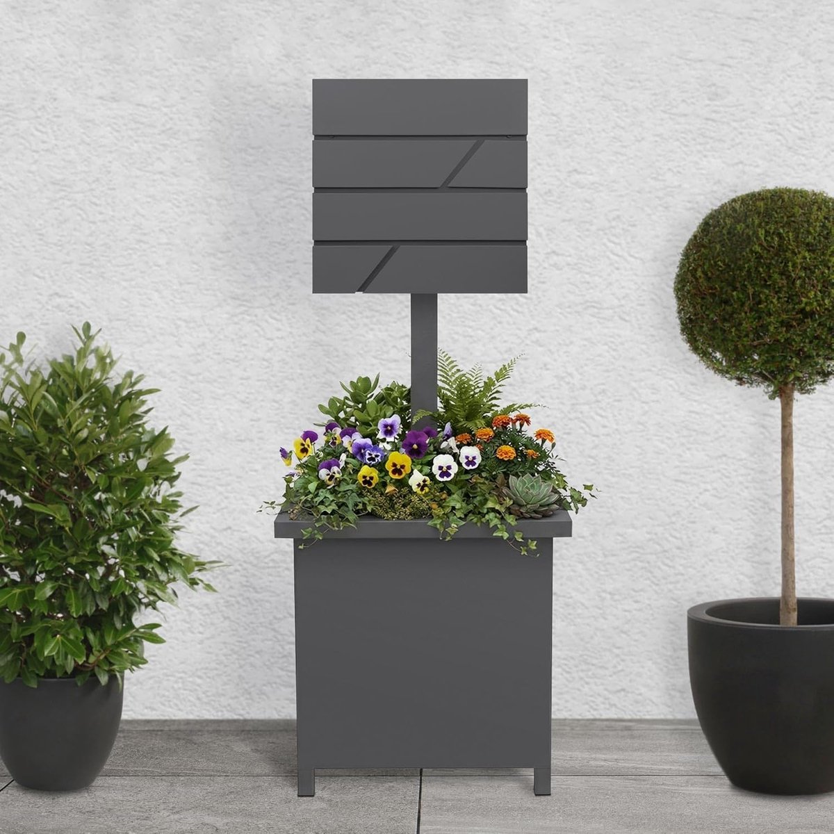 Staande Brievenbus - Postbus met bak - Brieven Verzamelen - Met plantenbak - 120 cm hoog - Antraciet