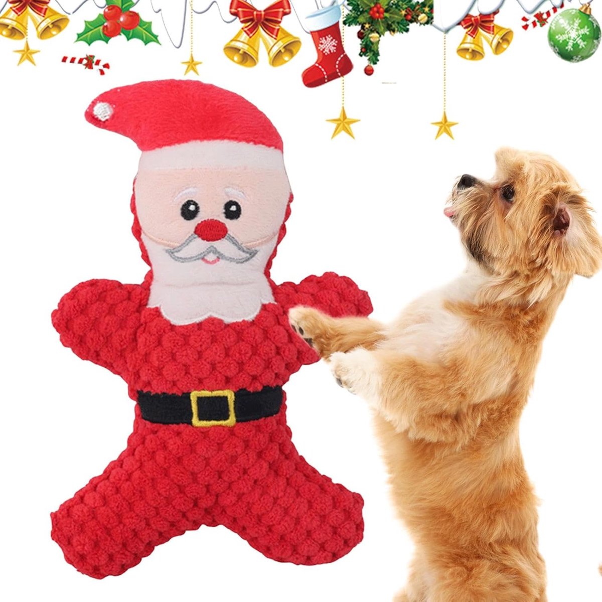 Kerst Hondenspeelgoed - Puppy Kauwspeelgoed Zacht - Interactief Spelen - Met Piepfunctie - 19 x 13 x 5 cm - Kerstman