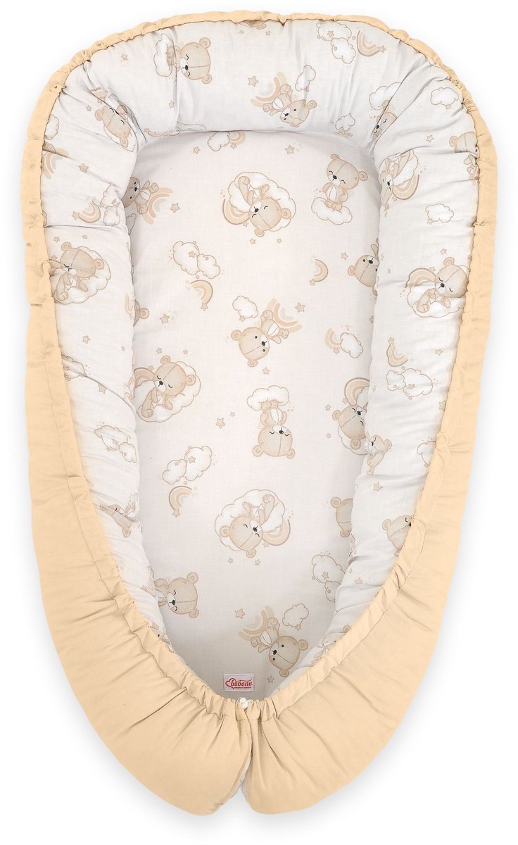 Babynest dubbelzijdig Premium Cocoon voor baby's BOBONO- regenboogbeige beer/beige