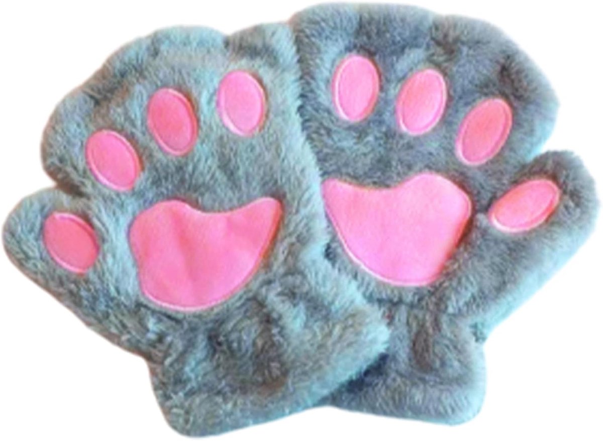 Kattenpoot Handschoenen - Pluche Wanten - Thuis Werken - Vingerloos Ontwerp - One Size - Grijs